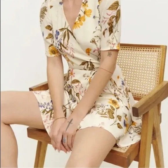Reformation floral mini boho wrap dress